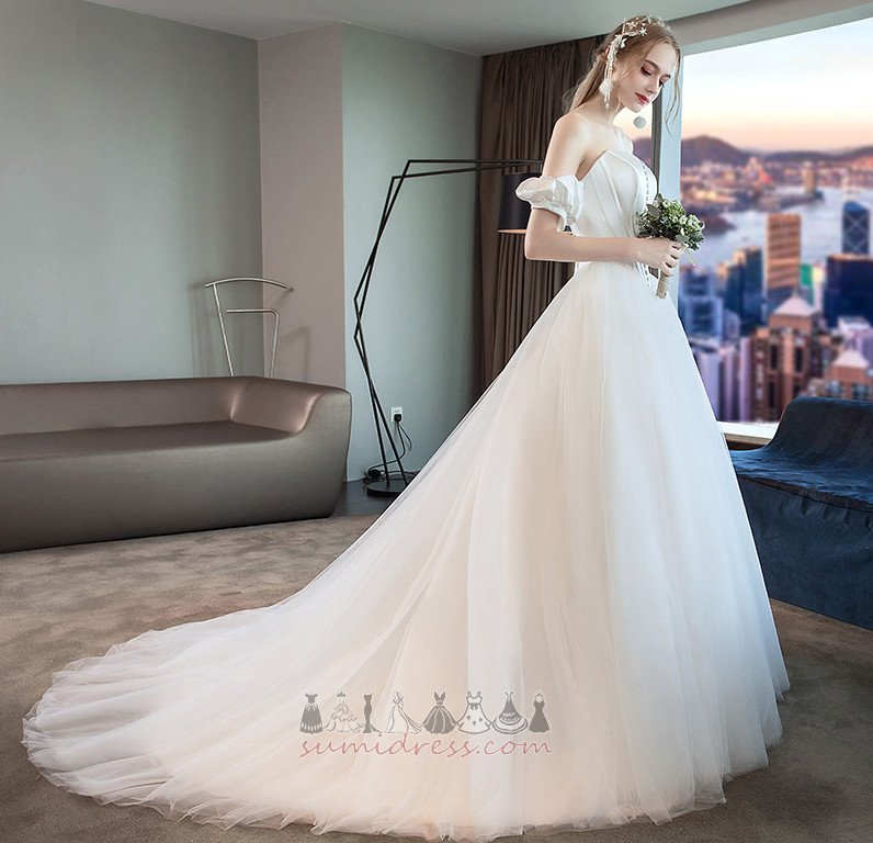 Floor Length Spring Tulle Chapel Train Draped Natural Waist Wedding Dress