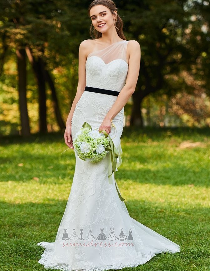 Floor Length Voile Sleeveless Natural Waist Tight One Shoulder Wedding Dress