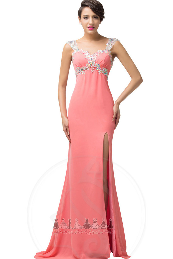 Floor Length Wide Straps Applique Sleeveless Sweep Train Natural Waist Party Dress