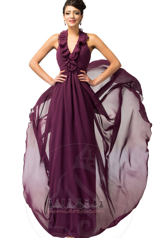 Folder Plisseret kjole Elegant Dyb V Krave Rygløs A-linje Fest kjole