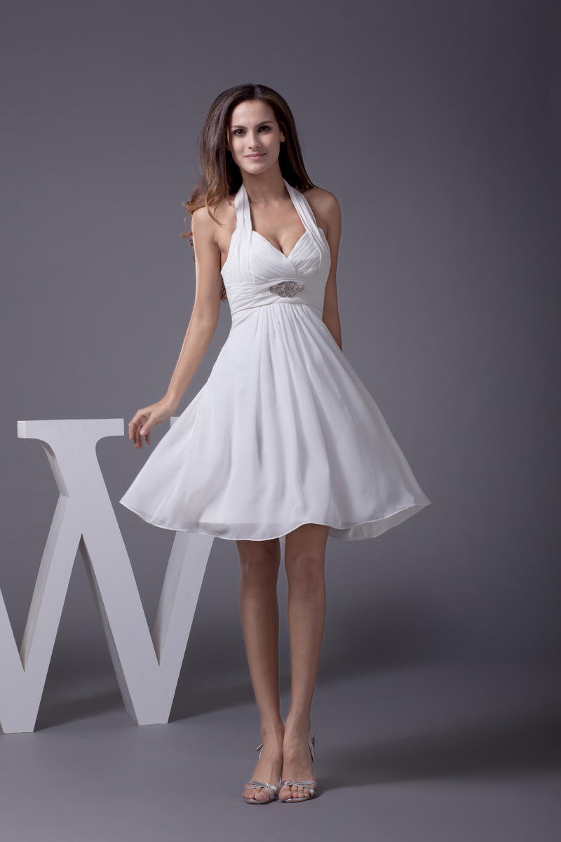 φόρεμα επάνοδος Σιφόν Μέσον Κοντό Πλισέ Φυσικό Καπίστρι