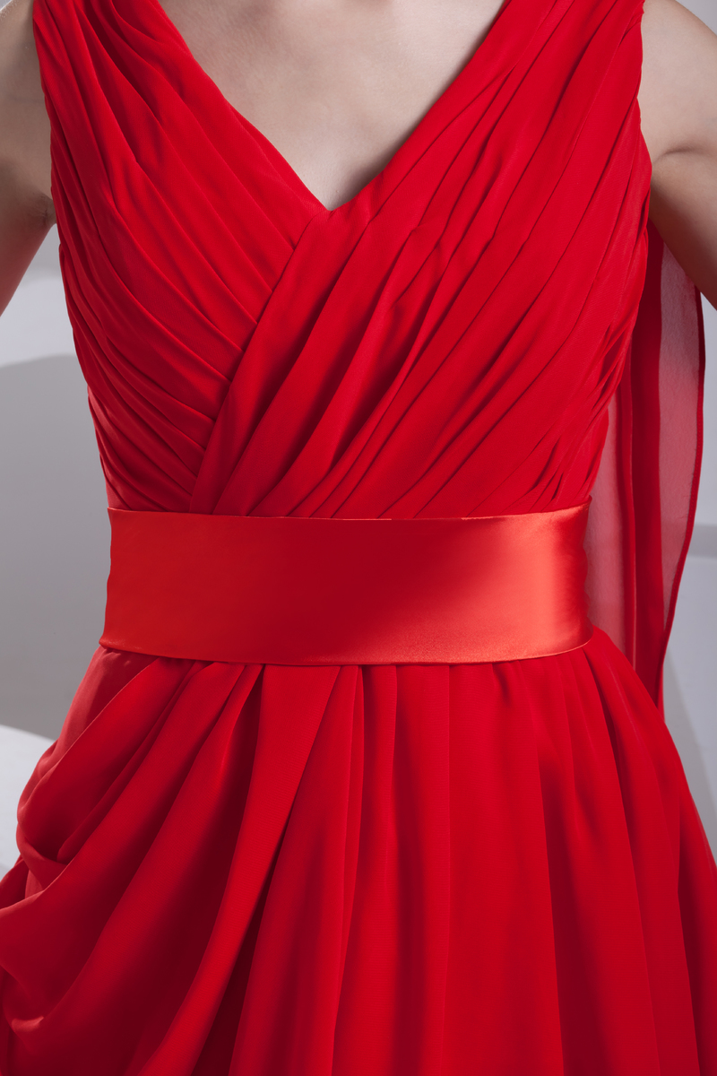 φόρεμα γυρισμό Σιφόν Φερμουάρ επάνω απλός Φυσικό Α-Γραμμή Πλισέ
