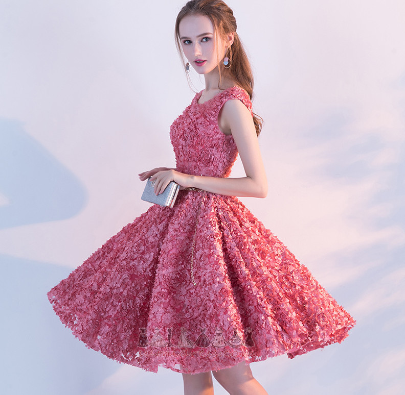 φόρεμα κοκτέιλ Απλικέ Μέσον Αμάνικο Φυσικό δεσμευτικός Μέχρι το Γόνατο