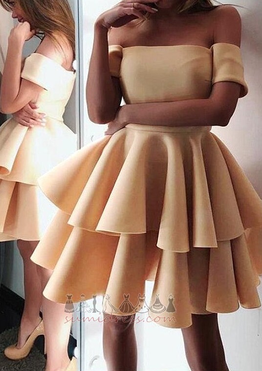 φόρεμα κοκτέιλ Κοντομάνικο πολλαπλών στρώμα Σατέν πιέτα Φερμουάρ επάνω Μπάλα