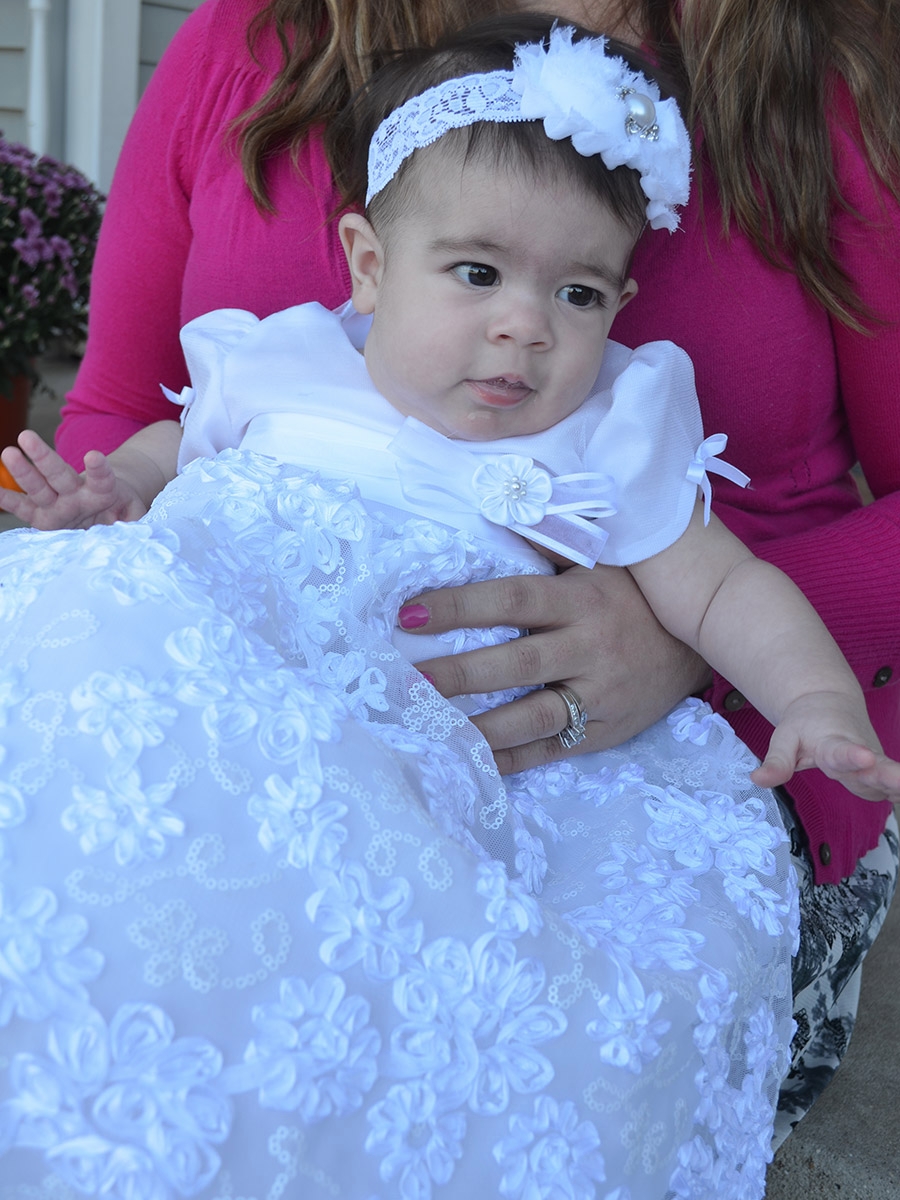 Φόρεμα βάπτισης χάντρες ζώνη Φυσικό Πριγκίπισσα Τόξο Επίσημη Κοντομάνικο