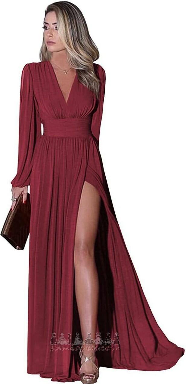 φόρεμα βραδινά Σιφόν Μηρό-υψηλές σχισμή Φανάρι Λαιμόκοψη V Φυσικό Μακρύ Μανίκι