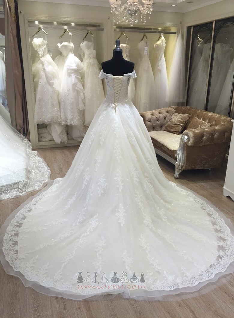 Formal Applique Capped Sleeves Organza Long A-Line Wedding Dress