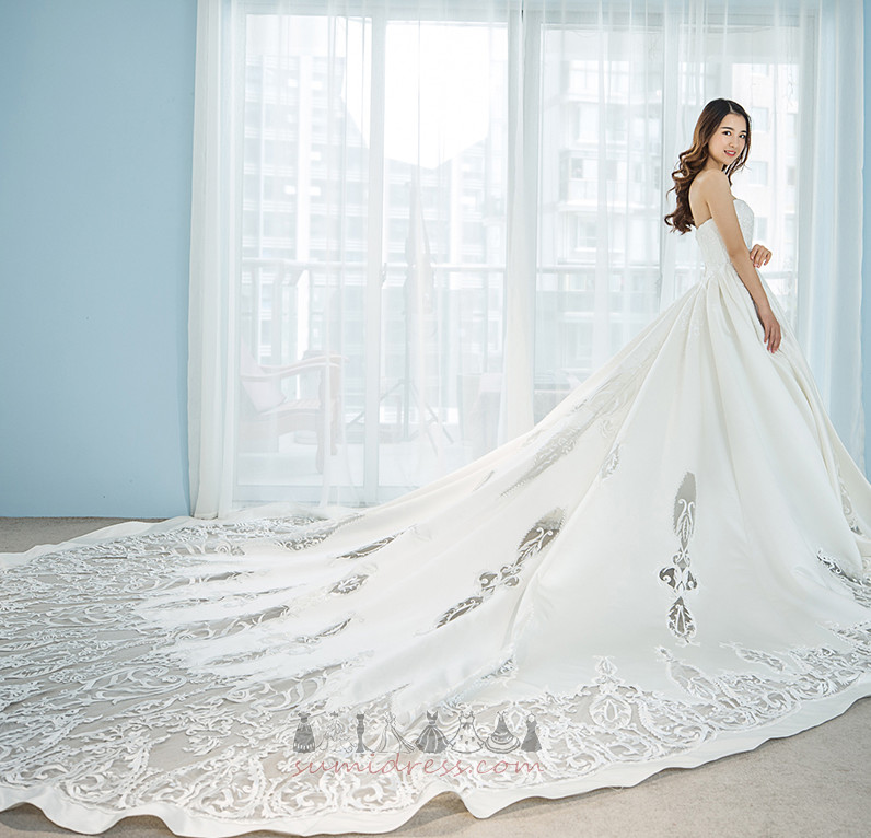 Formal Applique Long Cathedral Train A-Line Backless Wedding Dress