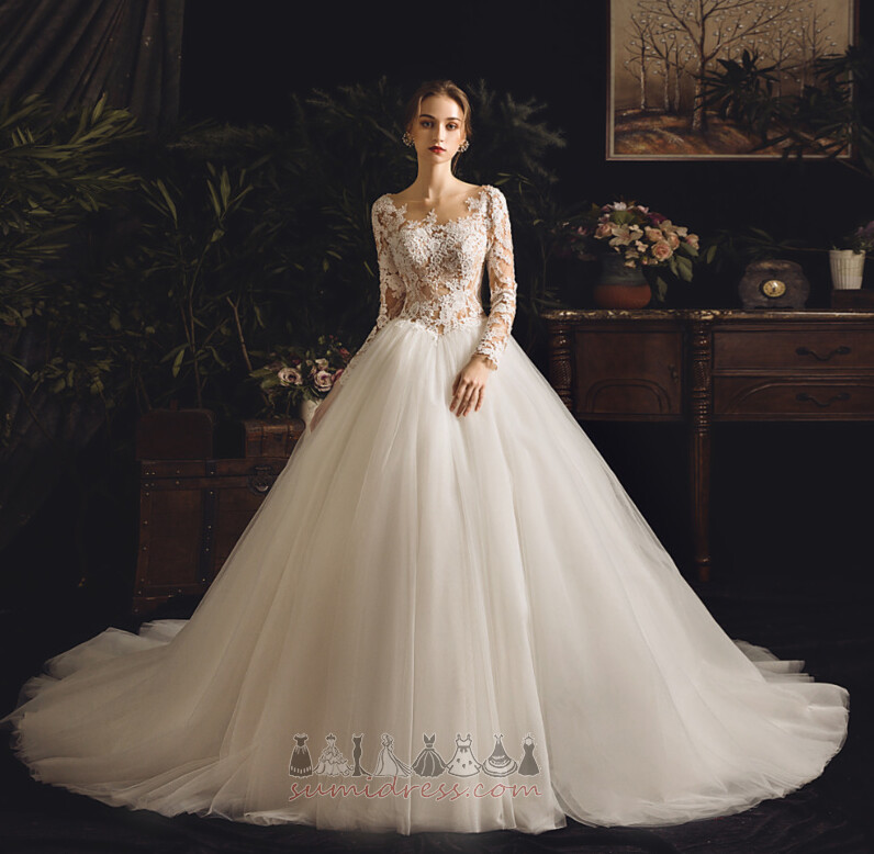 Formal Bateau Fall Natural Waist Lace-up A-Line Wedding Dress