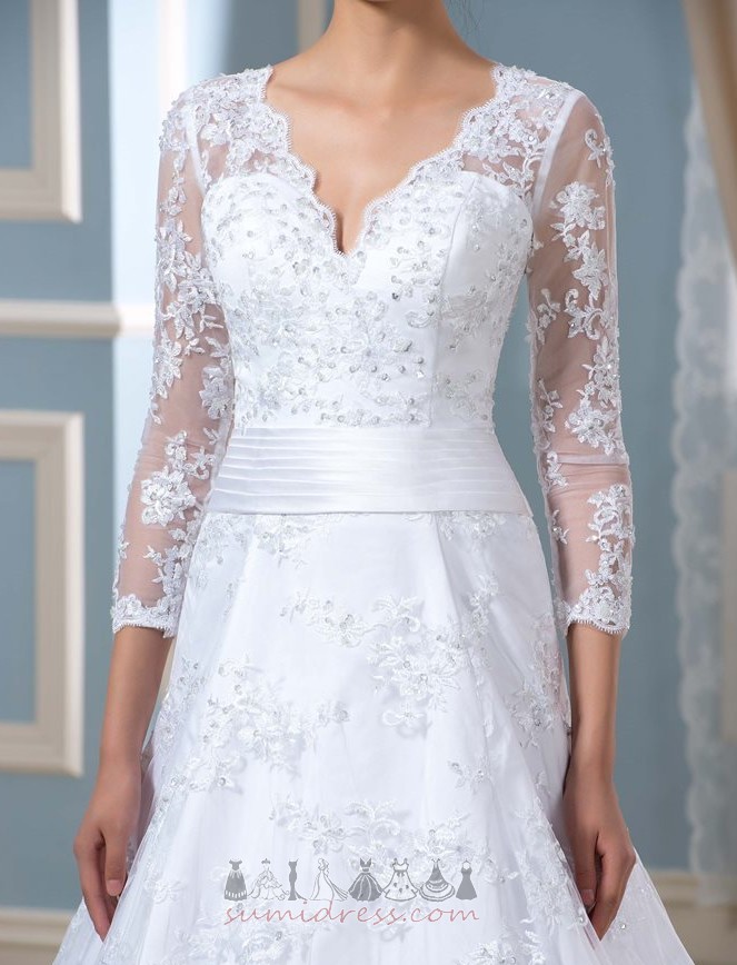 Formal Chapel Train Sheer Back Lace Illusion Sleeves Sleeveless Wedding Dress