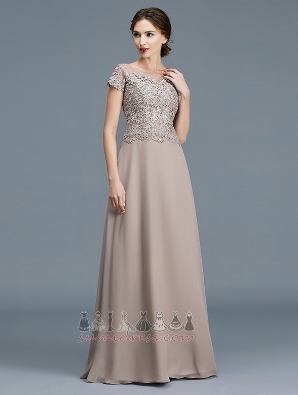Formal Chiffon Lace Overlay Sweep Train Bateau Draped The mother of the bride Dress