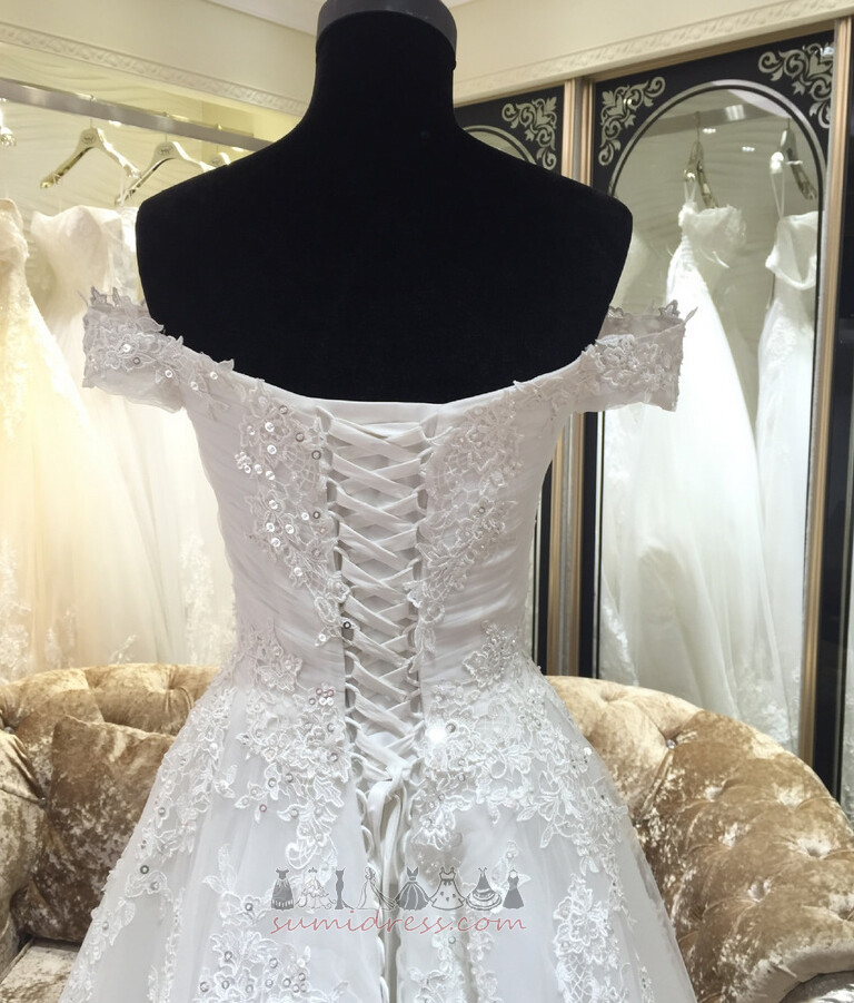Formal Floor Length Natural Waist Applique Sweep Train A-Line Wedding Dress
