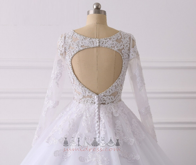 Formal Hemline Long Natural Waist Winter Court Train Lace Wedding Dress