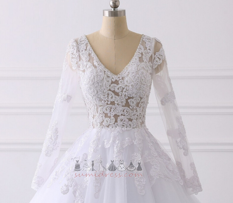 Formal Hemline Long Natural Waist Winter Court Train Lace Wedding Dress