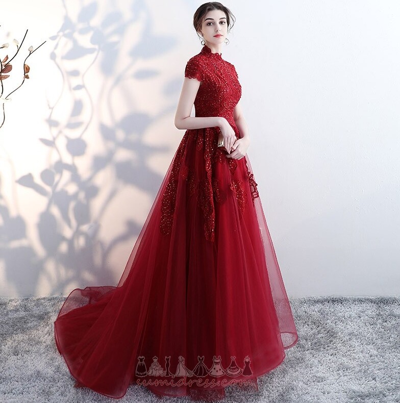 Formal Natural Waist High Neck Lace Overlay Applique A-Line Evening Dress