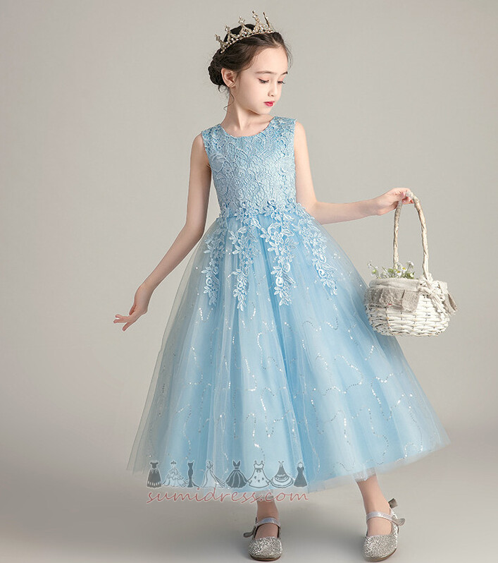 Formal Natural Waist Summer Jewel Sleeveless Tulle Flower Girl Dress