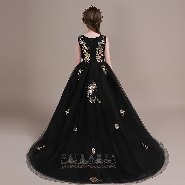 Formal Natural Waist V-Neck Floor Length Medium Sequined Flower Girl Dress