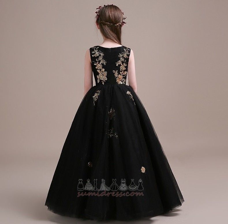 Formal Natural Waist V-Neck Floor Length Medium Sequined Flower Girl Dress
