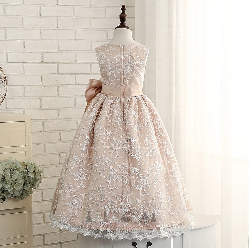 Formal Sleeveless A-Line Zipper Up Medium Lace Flower Girl Dress