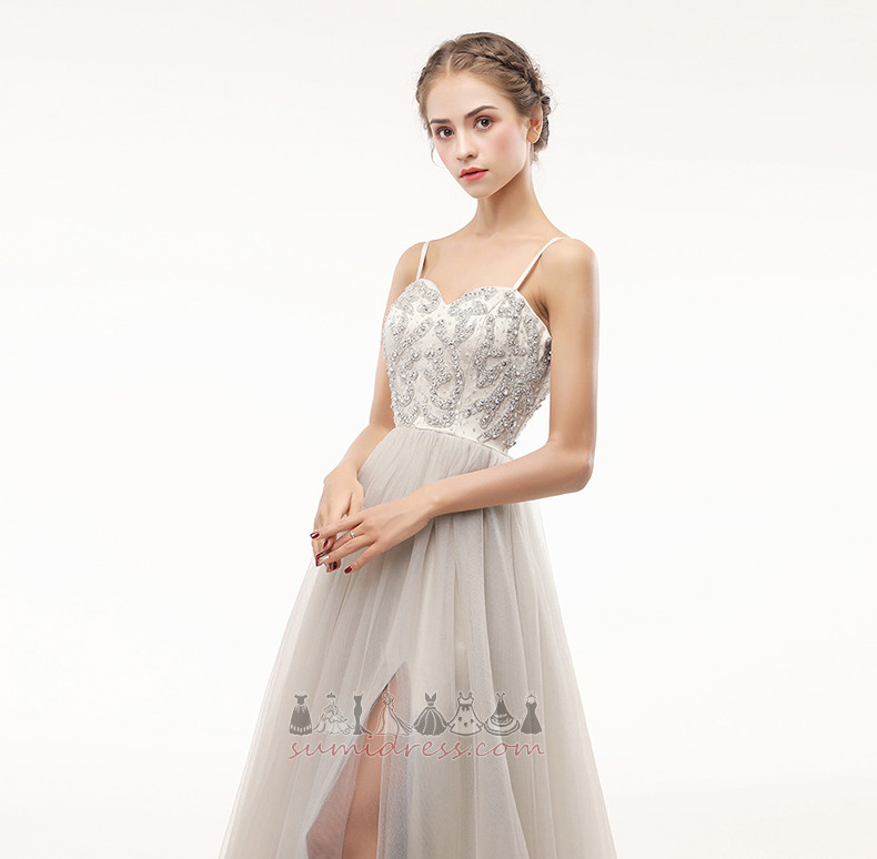 Formal Spaghetti Straps Front Slit Medium A-Line Beading Prom gown