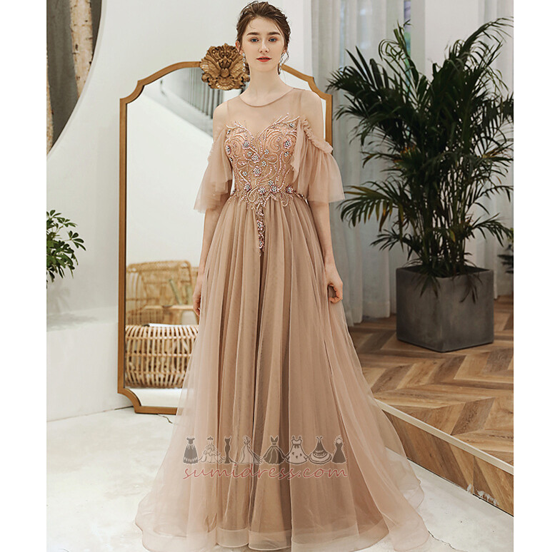 Formal Voile Jewel Bodice Jewel Loose Sleeves A-Line Evening Dress