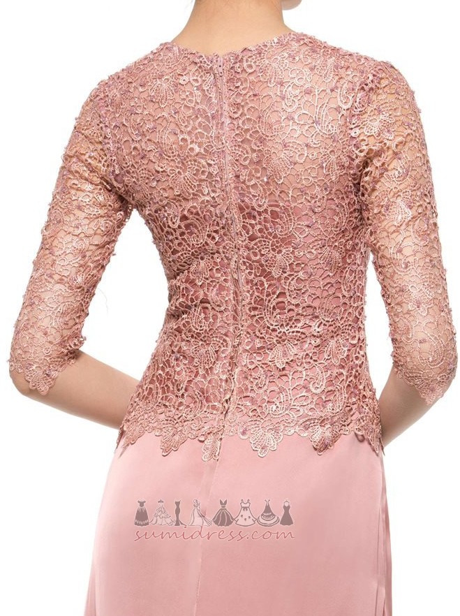Formal Zipper Up Natural Waist Illusion Sleeves Split Front A-Line Mother Dress