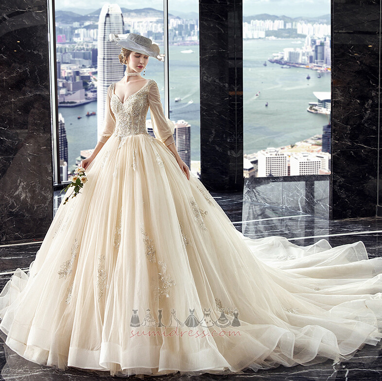 формальний весна драпіровані V-подібним вирізом Довго Босоніжки Весільна сукня