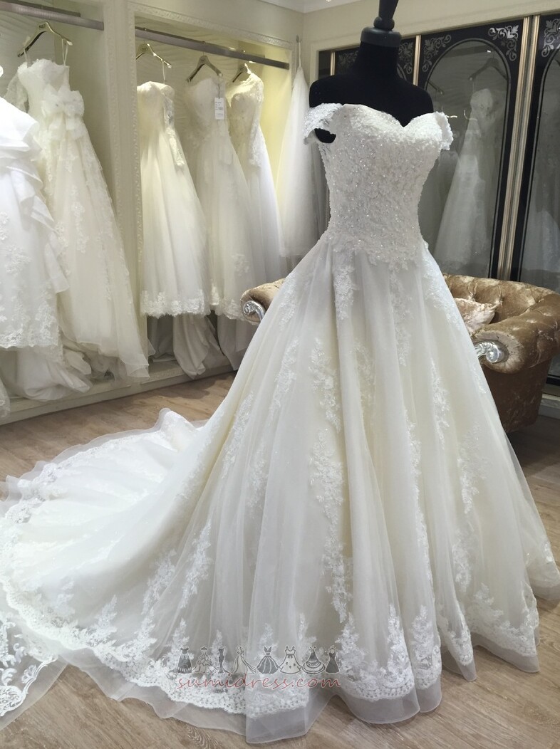 Формално дълго Линия Апликации Органза Таван ръкави сватбена рокля