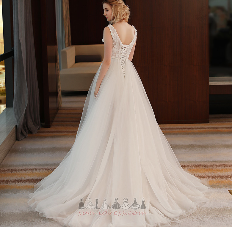 Formella Ärmlös Spets Spets Natural Midja V-ringning Bröllopsklänning