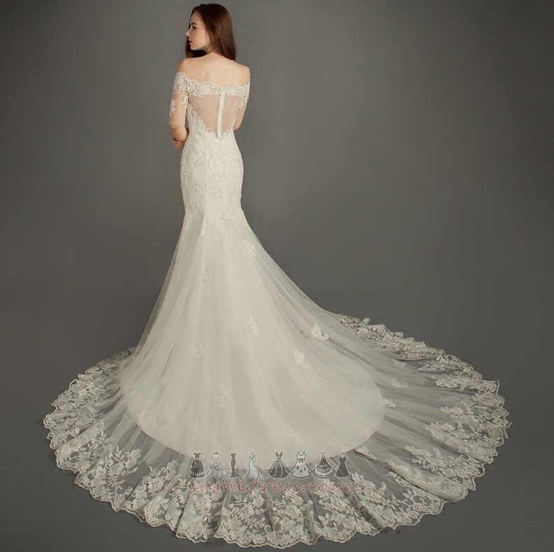 Formella Spårat T-shirt ärm Lång Natural Midja Vinter Bröllopsklänning