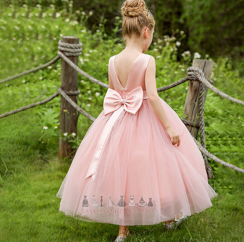 Formelle Bow udsmykning Lynlås Sløjfeknude Medium A-linje Blomst pige kjole