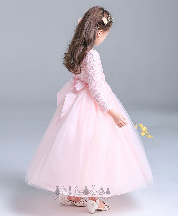 Формован колан Формално Глезена дължина цип нагоре Дълги ръкави рокля цвете момиче