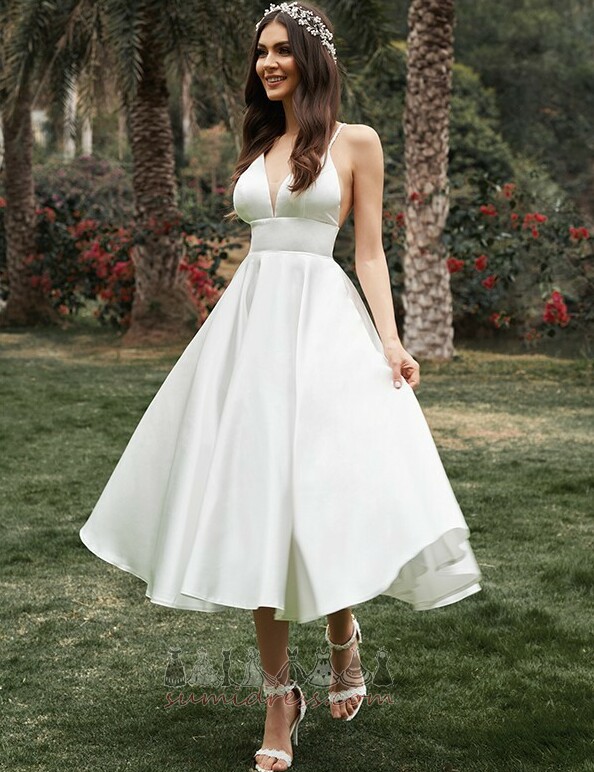 försäljning Glamorösa Natural Midja A-linjeformat V-ringning Bröllopsklänning