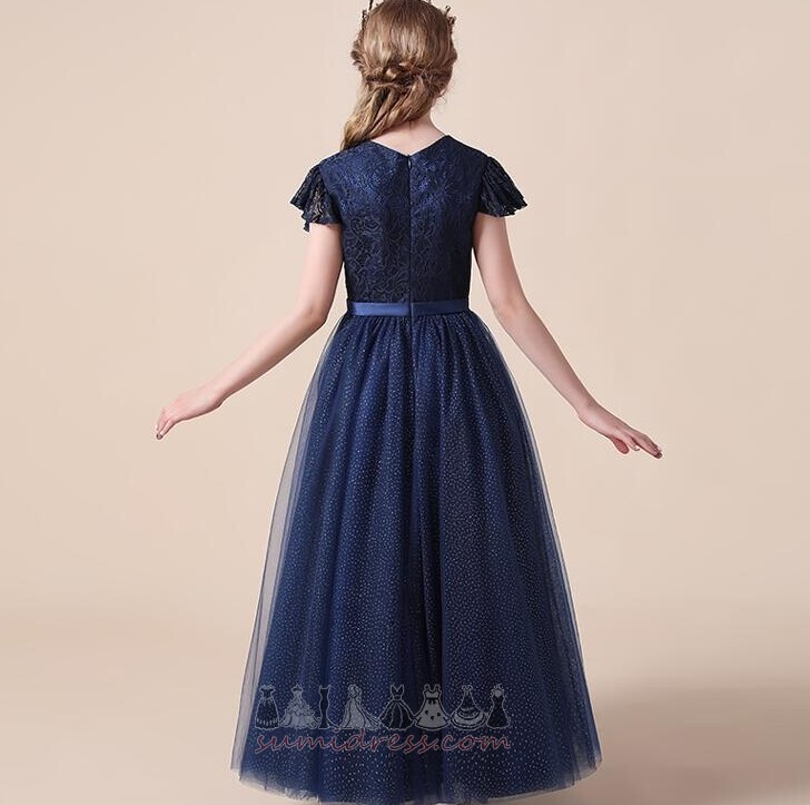Fotled längd Lösa ärmar Juvel Elegant Fest Spets Blomma flicka klänning