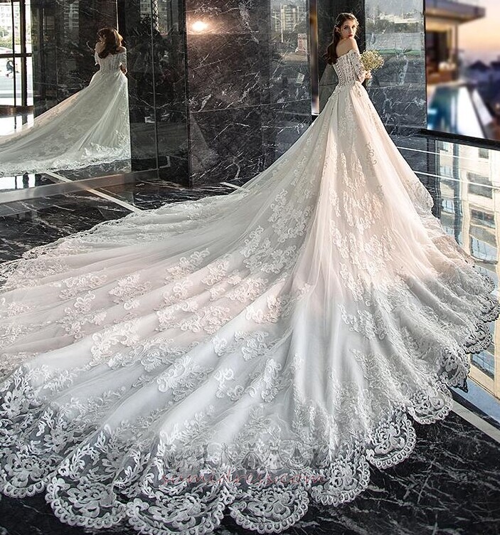 Φούστα γάμου Απλικέ Φυσικό Επίσημη Μακρύς Κοντομάνικη μπλούζα Βασιλικής αμαξοστοιχίας
