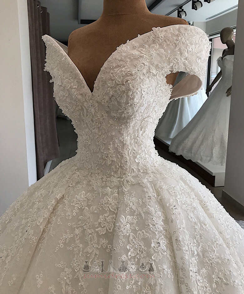 Fusta de nunta În aer liber Fără mâneci Scânteie Tren Catedrala Suprapunere de dantela