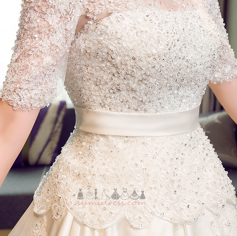 Футболка короткі рукави висока шия зал прикрашений ліф природні Талія Весільна сукня