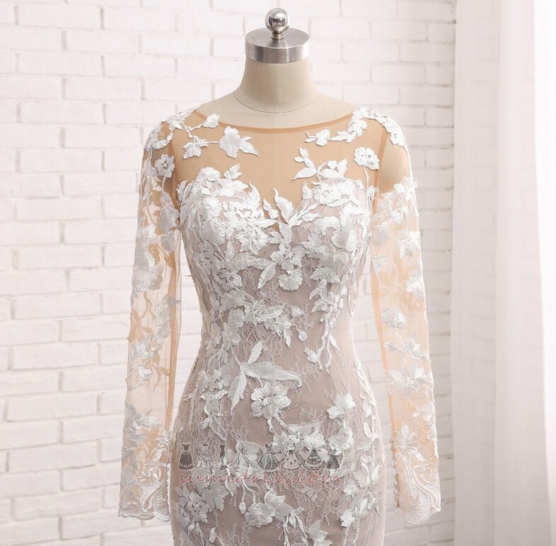 Gamtos juosmens Aplikacijos Rudenį Ilgai Iliuzija rankovėmis Vestuvinė suknelė