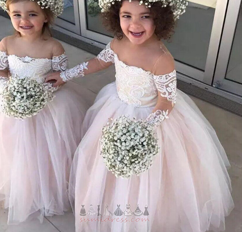 Gamtos juosmens Užtrauktukas iki Vidutinis Peties Ilgomis rankovėmis Tiulis Gėlių mergaičių suknelė