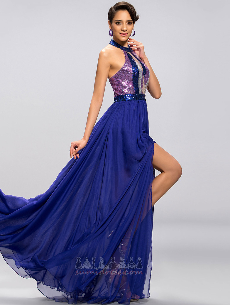 gaun prom Chiffon Pinggang semulajadi Paillette korset sequined Leher tinggi