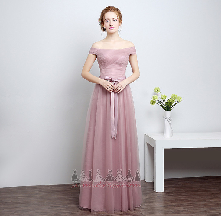 Geplooid Eenvoudig Medium Tule Off-The-Shoulder Enkellange Bruidsmeisje jurk
