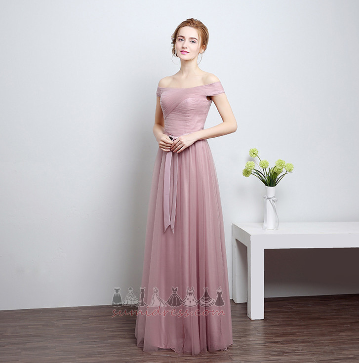 Geplooid Eenvoudig Medium Tule Off-The-Shoulder Enkellange Bruidsmeisje jurk