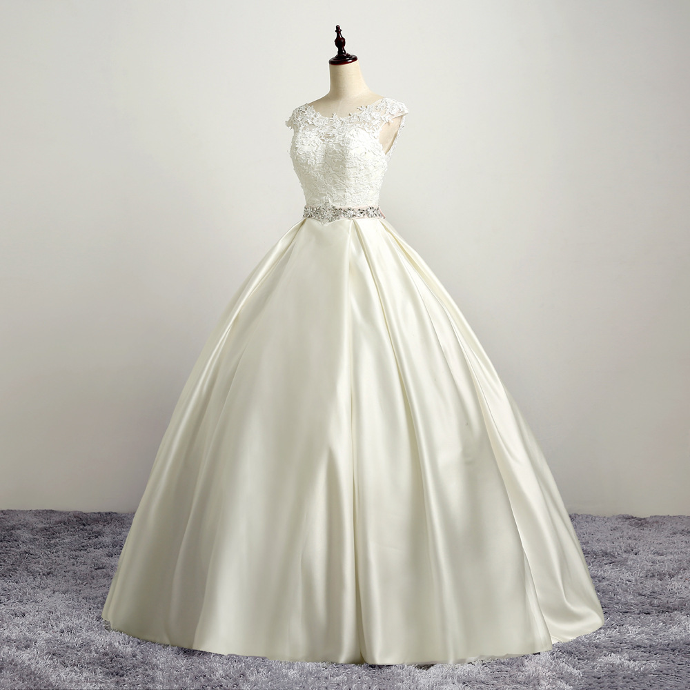 Geraffte Natürliche Taille Mittelgröße Elegante Bodenlang Bateau Braut Kleid