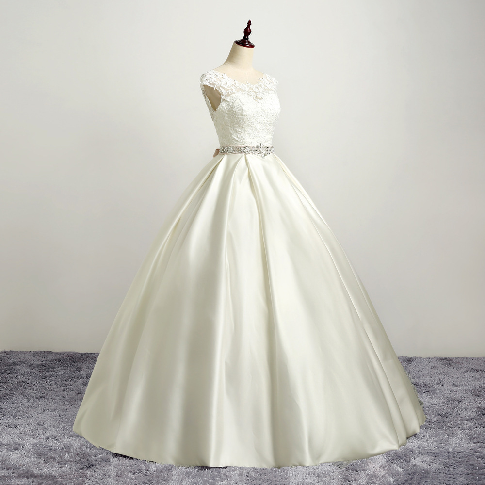 Geraffte Natürliche Taille Mittelgröße Elegante Bodenlang Bateau Braut Kleid