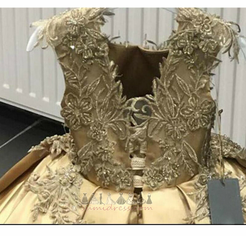Gioiello Rücken Schnürung Natürliche Taille Zug zu fegen Zeremonie Satin Blumenmädchenkleid