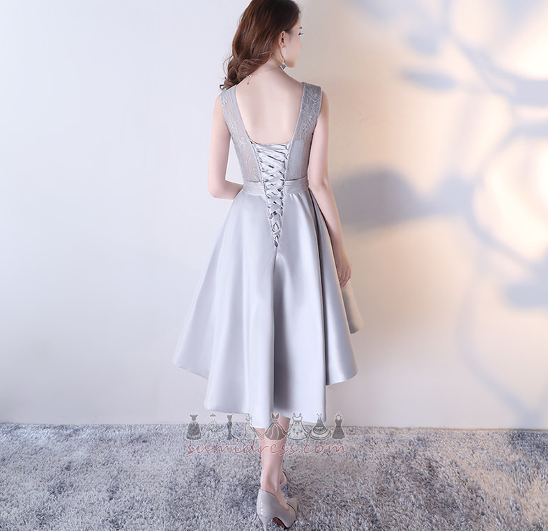 Glamorous Lace Overlay High Low Asymmetrical Sleeveless Jewel Cocktail Dress