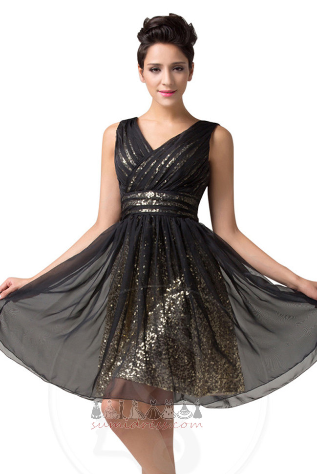 Glamoureuze A-Lijn Pailletten Medium Mouwloos Tule Thuiskomst jurk