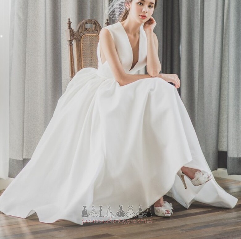 Гламурні чай Довжина природні Талія лук Босоніжки безрукавний Весільна сукня
