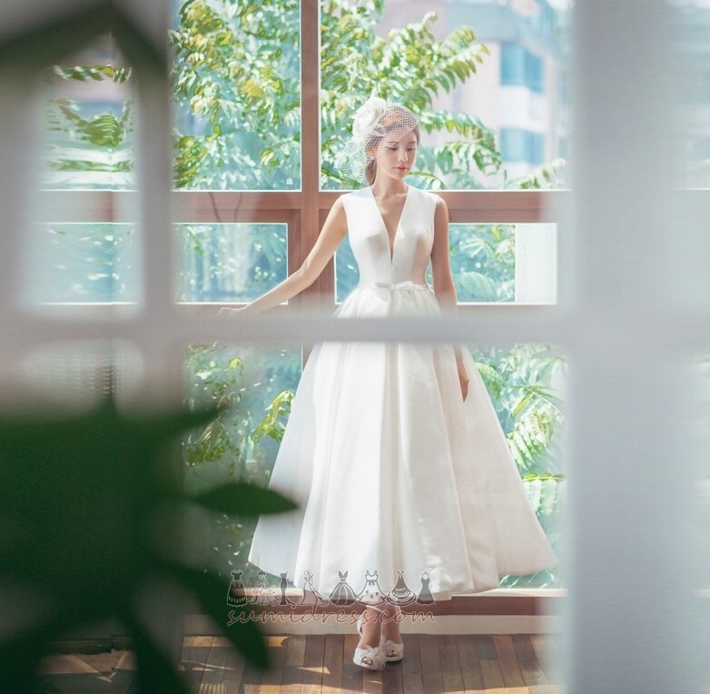 Гламурні чай Довжина природні Талія лук Босоніжки безрукавний Весільна сукня
