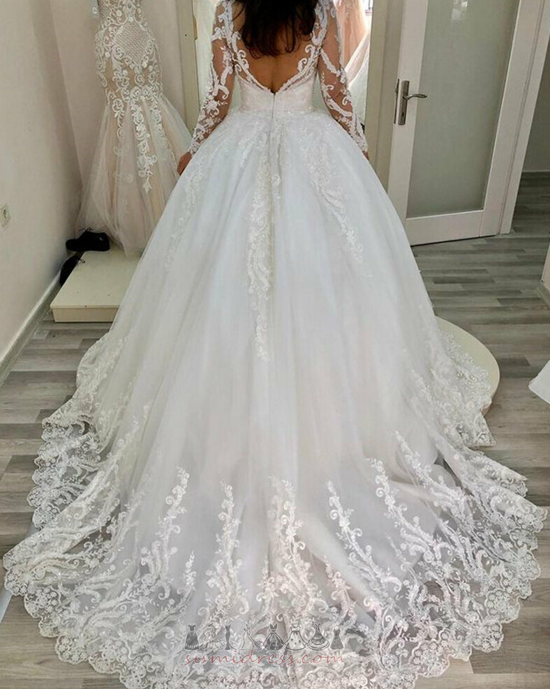 Глибокий V шиї V-подібним вирізом без спинки зима природні Талія Весільна сукня